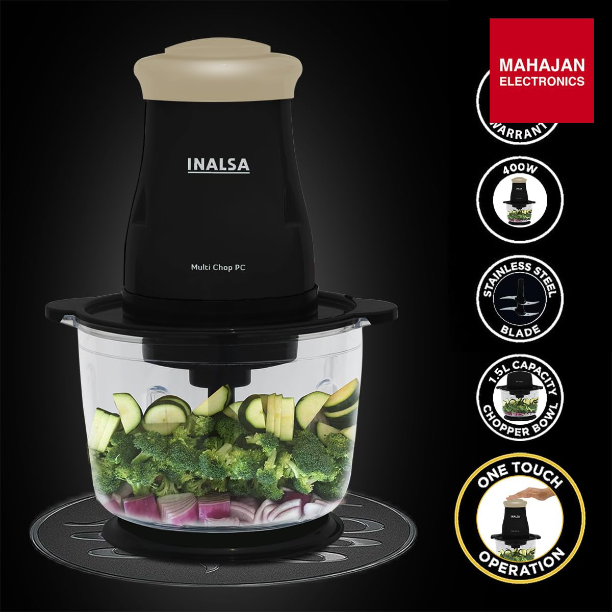 INALSA Multi Chop PC Electric Chopper for Kitchen &Meat Grinder|1.5 LCapacity|Unbreakable Bowl|400W Motor|2 – Mahajan Electronics Online.