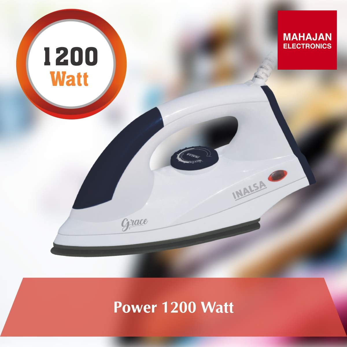 Inalsa Grace 1200-Watt Dry Iron with Non Stick Coated Sole Plate (White/Grey) INALSA – Mahajan Electronics Online.