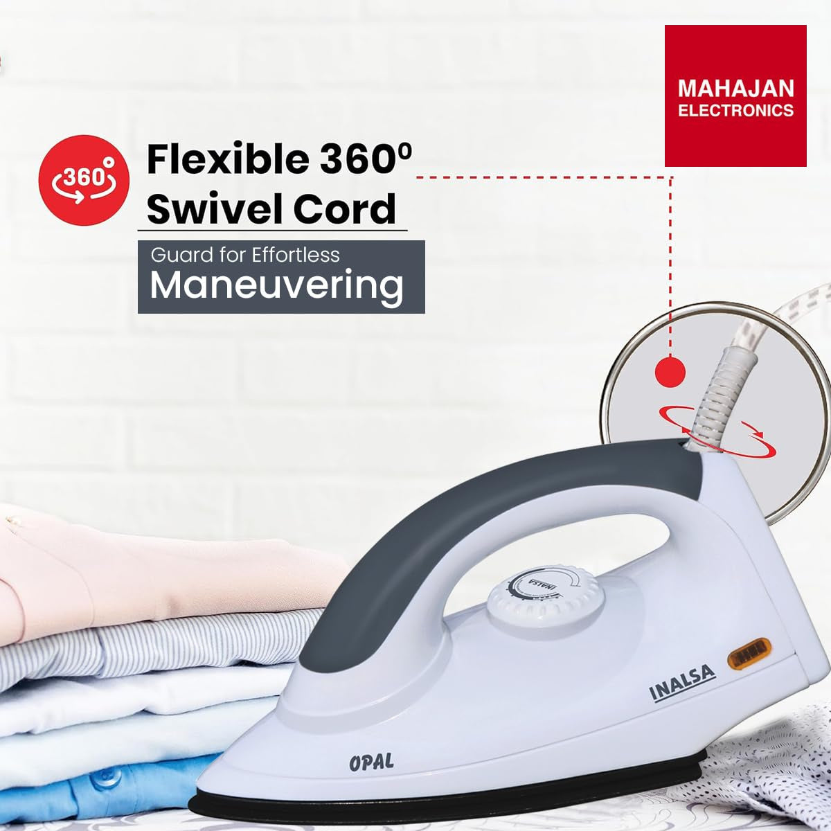 INALSA Electric Opal 1000 Watt Dry Iron For Clothes With Non-Stick Soleplate Coating|Variable Temperature – Mahajan Electronics Online.