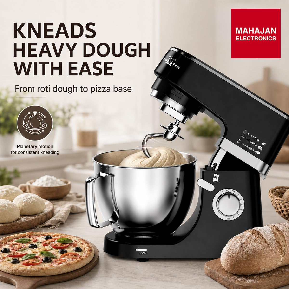INALSA Stand Mixer 1200W|Pure Copper Motor|5.3L SS Bowl With Splash Guard|Metal Gears for Extra – Mahajan Electronics Online.