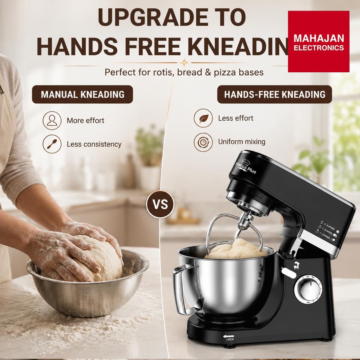 INALSA Stand Mixer 1200W|Pure Copper Motor|5.3L SS Bowl With Splash Guard|Metal Gears for Extra – Mahajan Electronics Online.