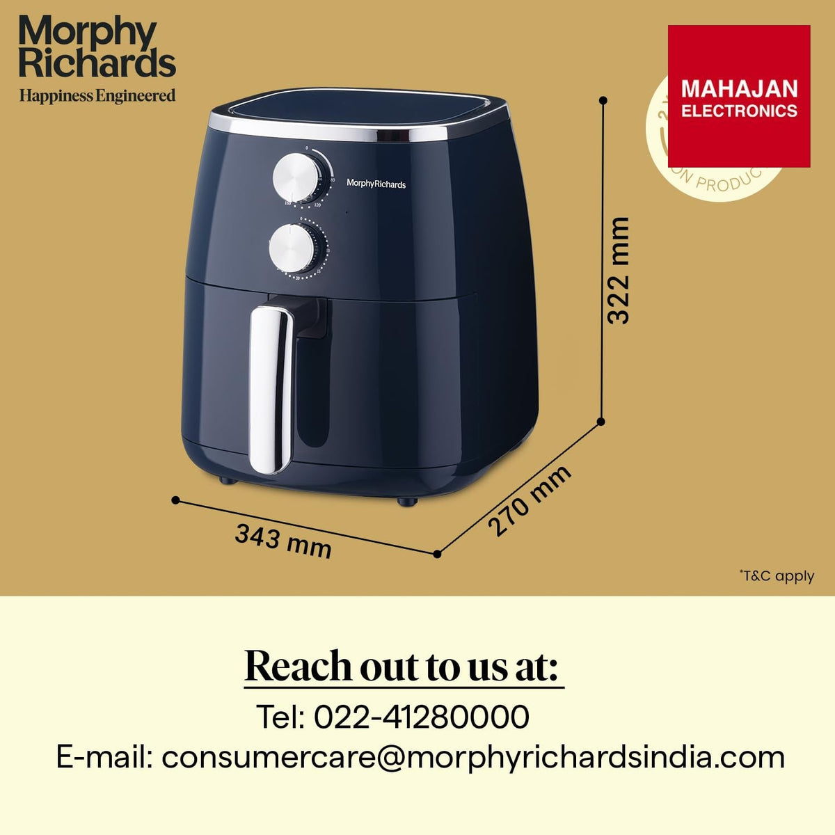 Morphy Richards 5 Litre Classic Crisp Pro Air Fryer|Easy Knob Control|Adjustable Time & Temperature – Mahajan Electronics Online.