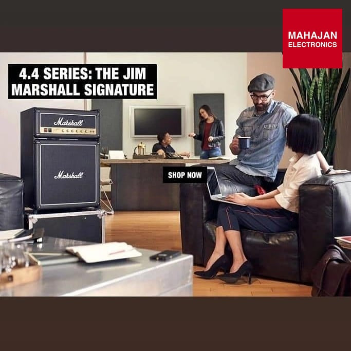 Marshall MF4.4BLK-NA 126 Litre Mini Bar Fridge | 4.4 cu ft | Black Edition | Iconic Amp Design | With Freezer Marshall