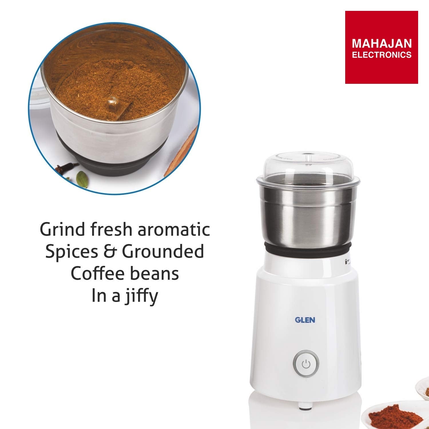 Glen Mini Grinder SA 4045 NG | 350W Compact Dry Grinder | Stainless Steel Blade | Coffee &amp; Spice Grinder | Mahajan Electronics Delhi NCR GLEN