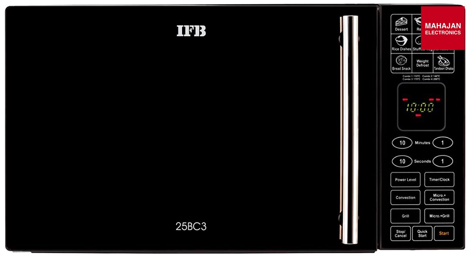 IFB 25BC3 25 Litre Convection Microwave Oven | 50 Auto Cook Menus | Stainless Steel Cavity | Multi-Stage Cooking | Child Safety Lock | Black IFB