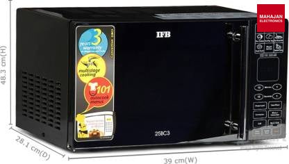 IFB 25BC3 25 Litre Convection Microwave Oven | 50 Auto Cook Menus | Stainless Steel Cavity | Multi-Stage Cooking | Child Safety Lock | Black IFB