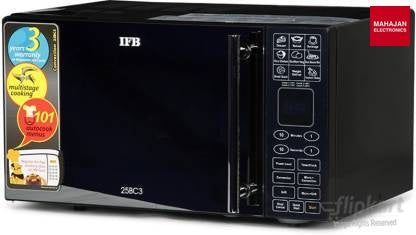 IFB 25BC3 25 Litre Convection Microwave Oven | 50 Auto Cook Menus | Stainless Steel Cavity | Multi-Stage Cooking | Child Safety Lock | Black IFB