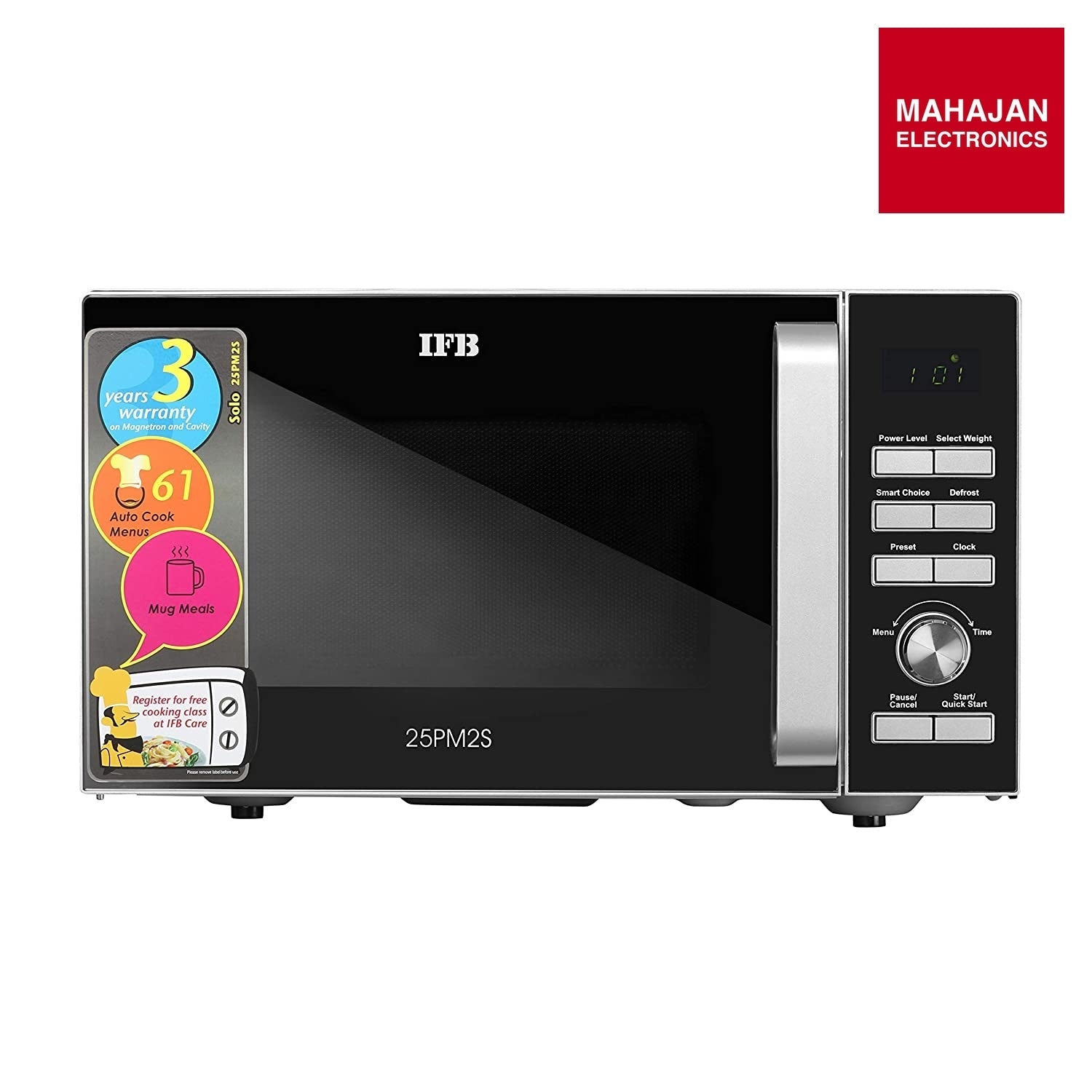 IFB 25PM2S 25L Solo Microwave Oven | 61 Auto Cook Menus | Steam Clean | Disinfect | Silver IFB