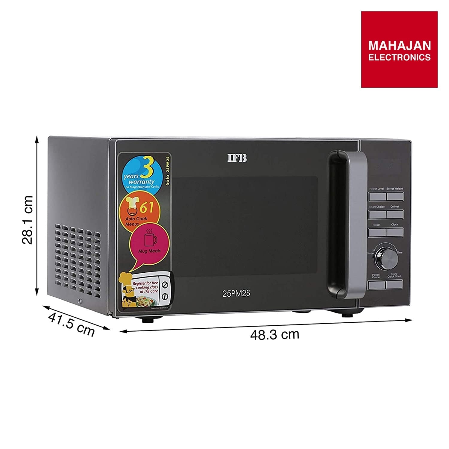 IFB 25PM2S 25L Solo Microwave Oven | 61 Auto Cook Menus | Steam Clean | Disinfect | Silver IFB
