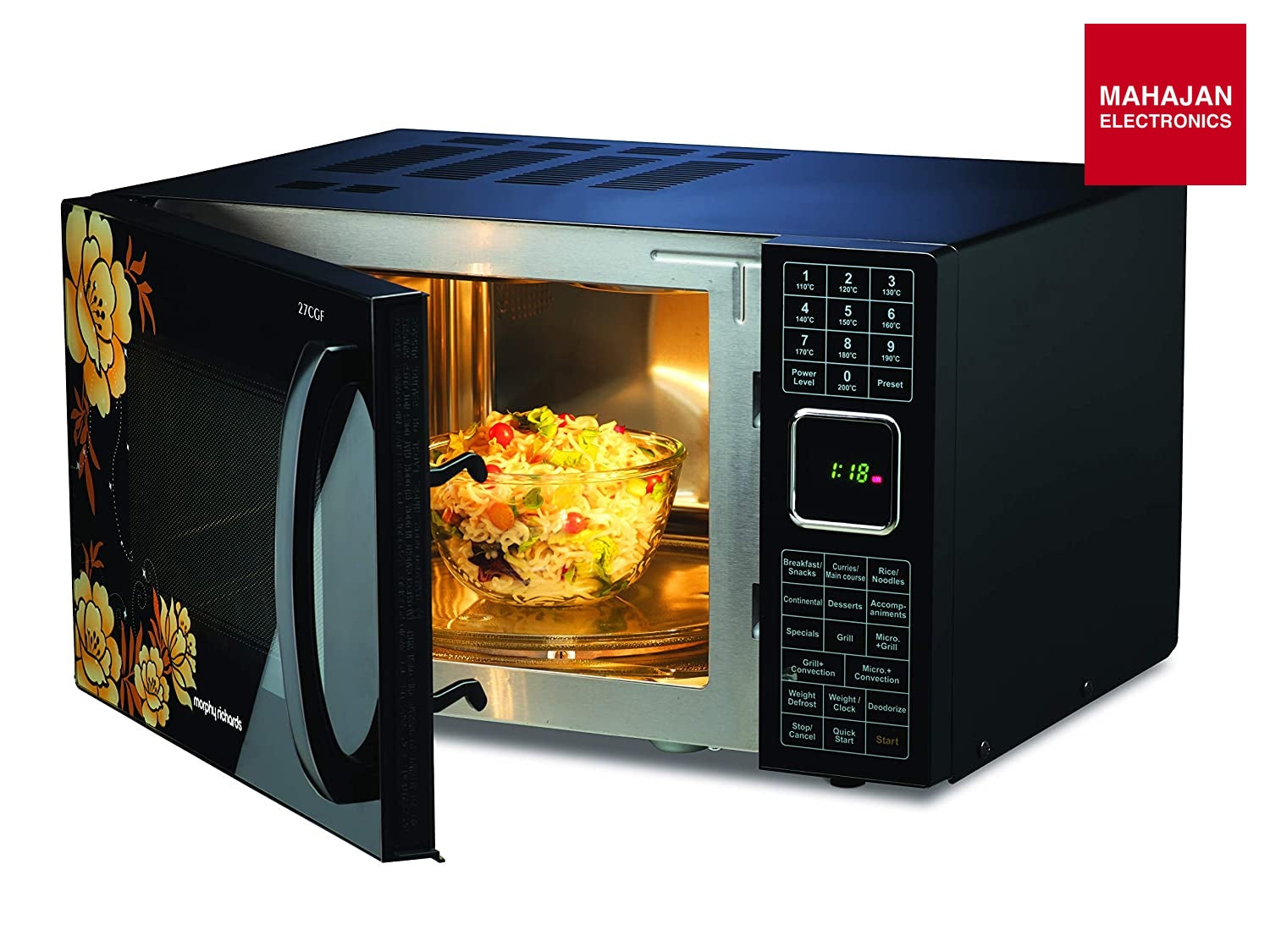Morphy Richards 27CGF 27L Convection Microwave Oven (Floral Design, 200 Autocook Menus, Stainless Steel Cavity, Black) Morphy Richards