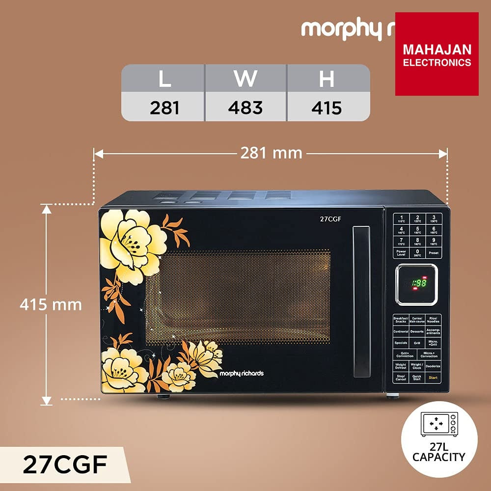 Morphy Richards 27CGF 27L Convection Microwave Oven (Floral Design, 200 Autocook Menus, Stainless Steel Cavity, Black) Morphy Richards