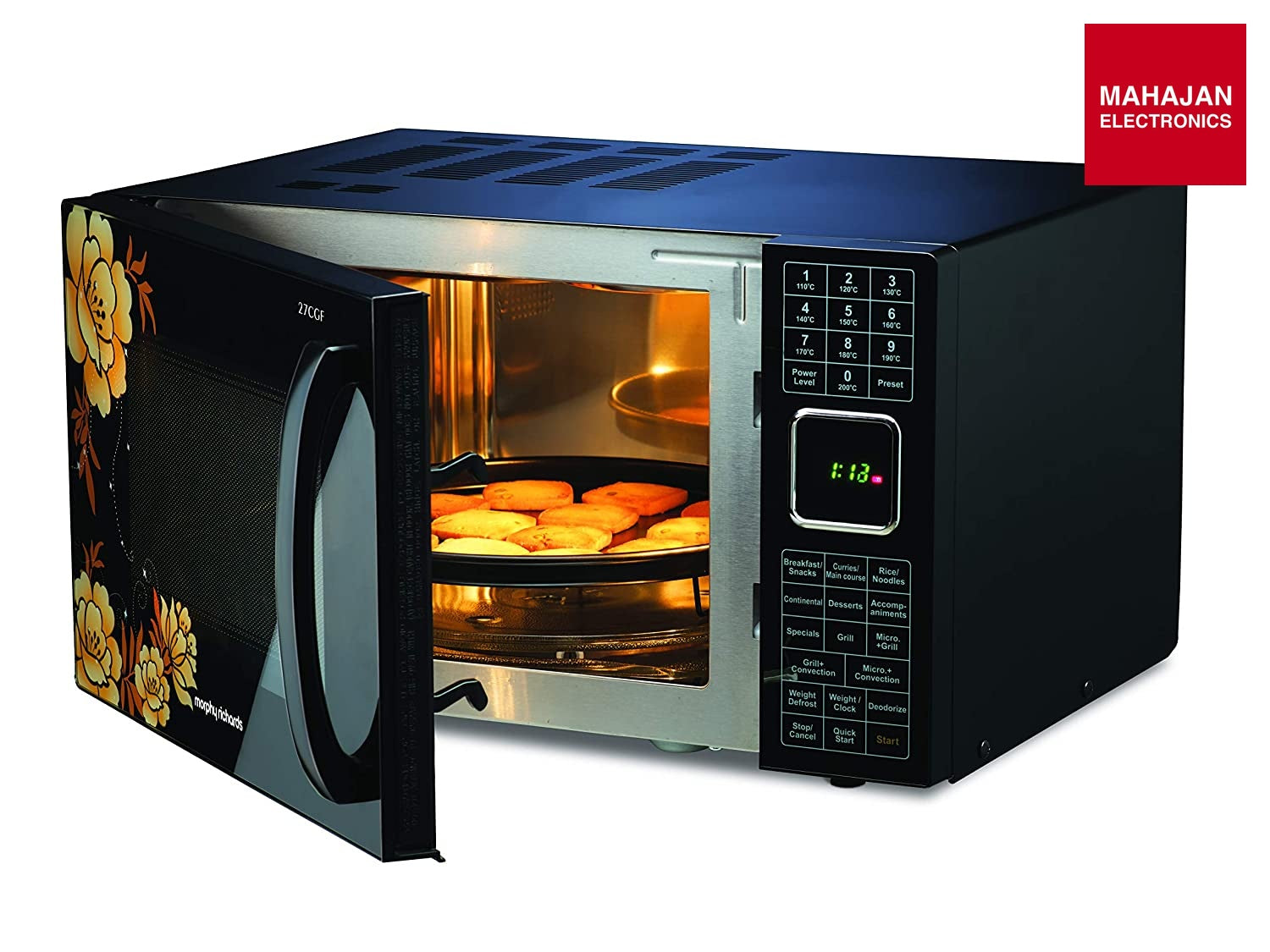 Morphy Richards 27CGF 27L Convection Microwave Oven (Floral Design, 200 Autocook Menus, Stainless Steel Cavity, Black) Morphy Richards