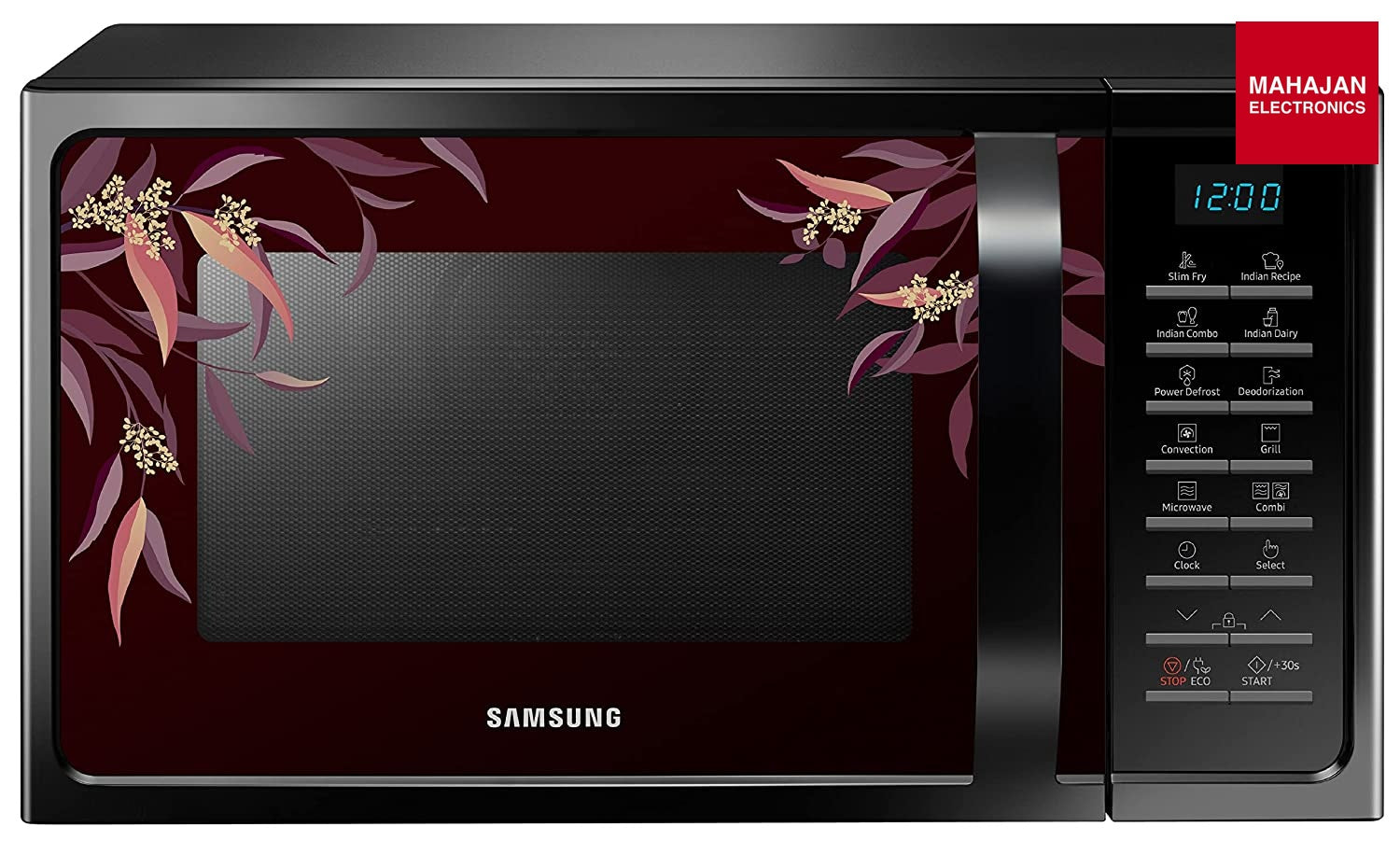 Samsung MC28H5025VR/TL 28 L Convection Microwave Oven with SlimFry ( Black Delight Red Pattern) Samsung