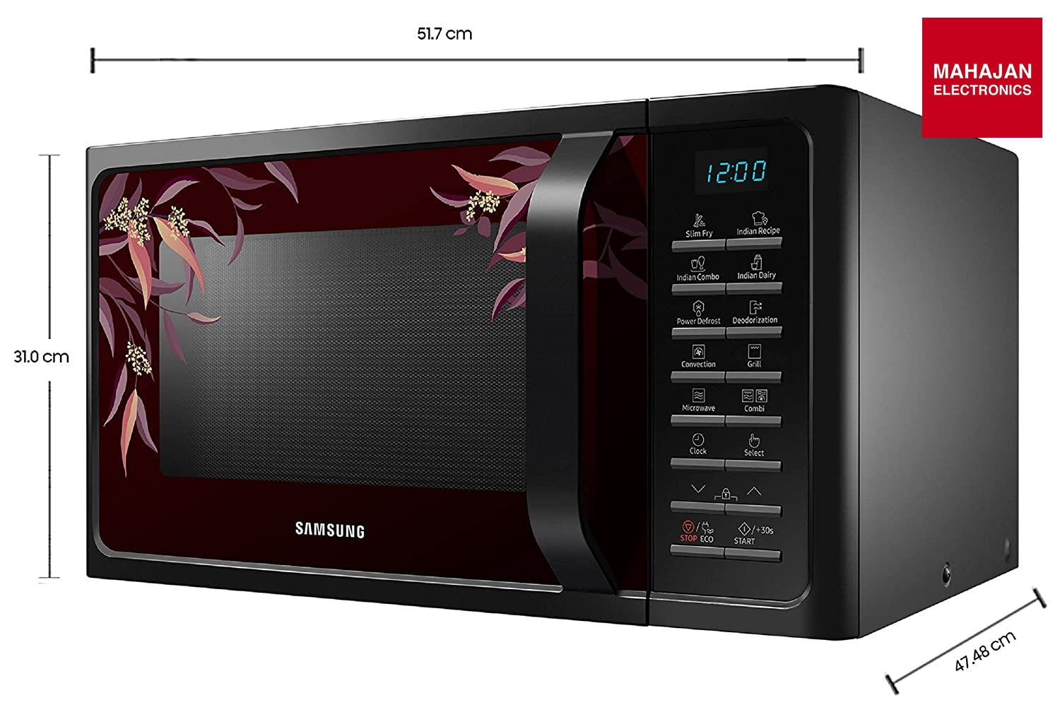Samsung MC28H5025VR/TL 28 L Convection Microwave Oven with SlimFry ( Black Delight Red Pattern) Samsung