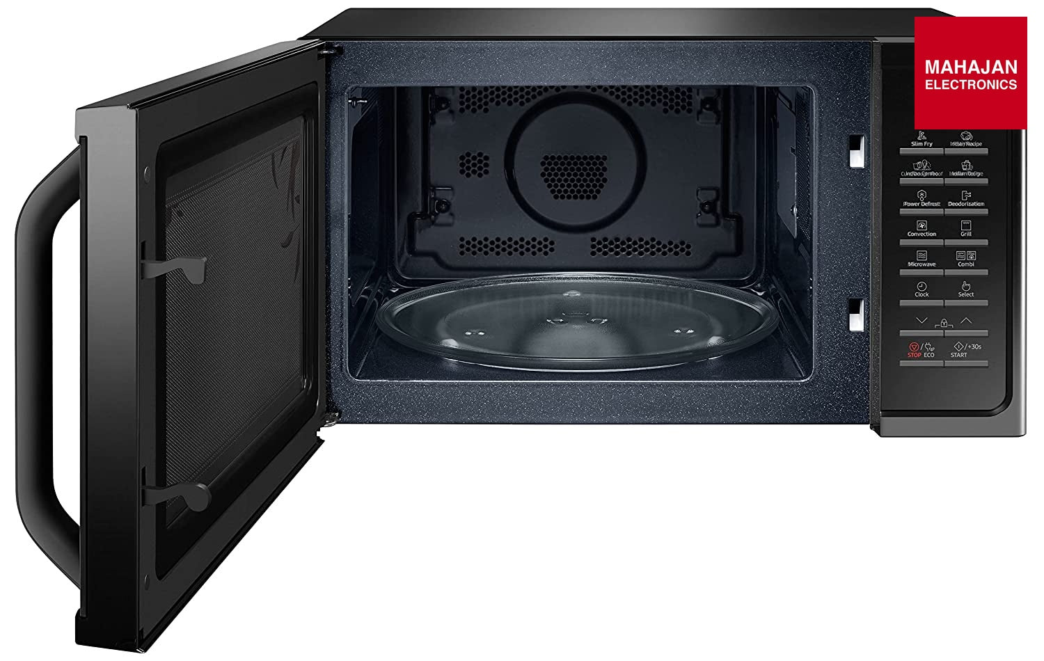 Samsung MC28H5025VR/TL 28 L Convection Microwave Oven with SlimFry ( Black Delight Red Pattern) Samsung