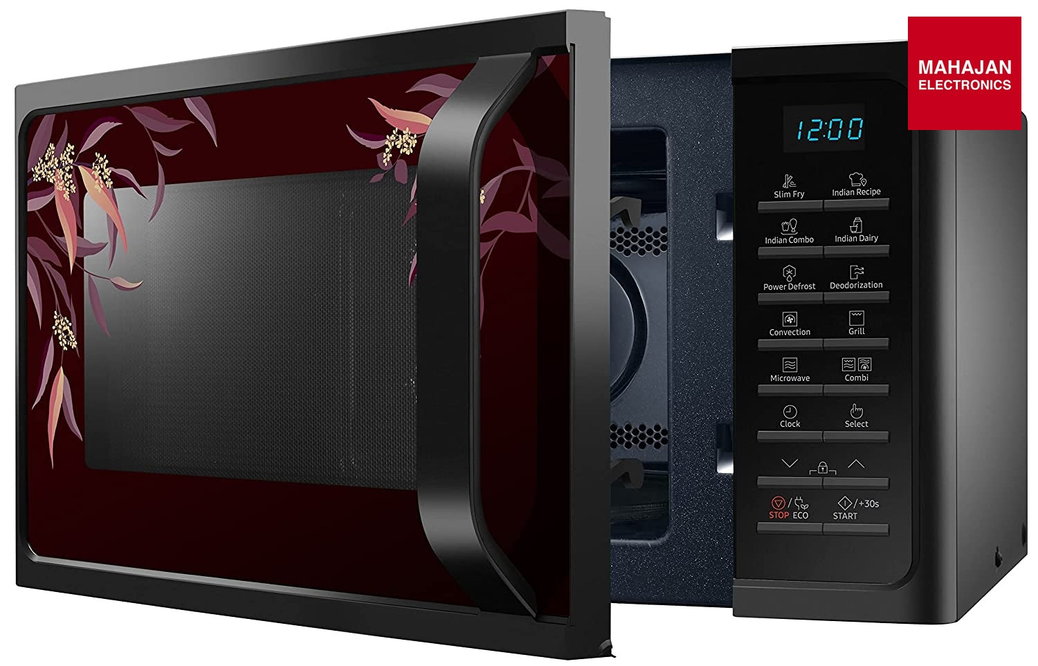 Samsung MC28H5025VR/TL 28 L Convection Microwave Oven with SlimFry ( Black Delight Red Pattern) Samsung