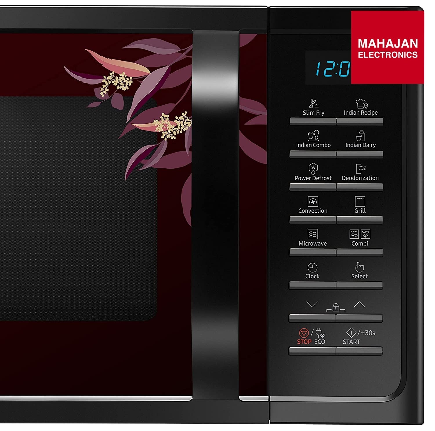 Samsung MC28H5025VR/TL 28 L Convection Microwave Oven with SlimFry ( Black Delight Red Pattern) Samsung