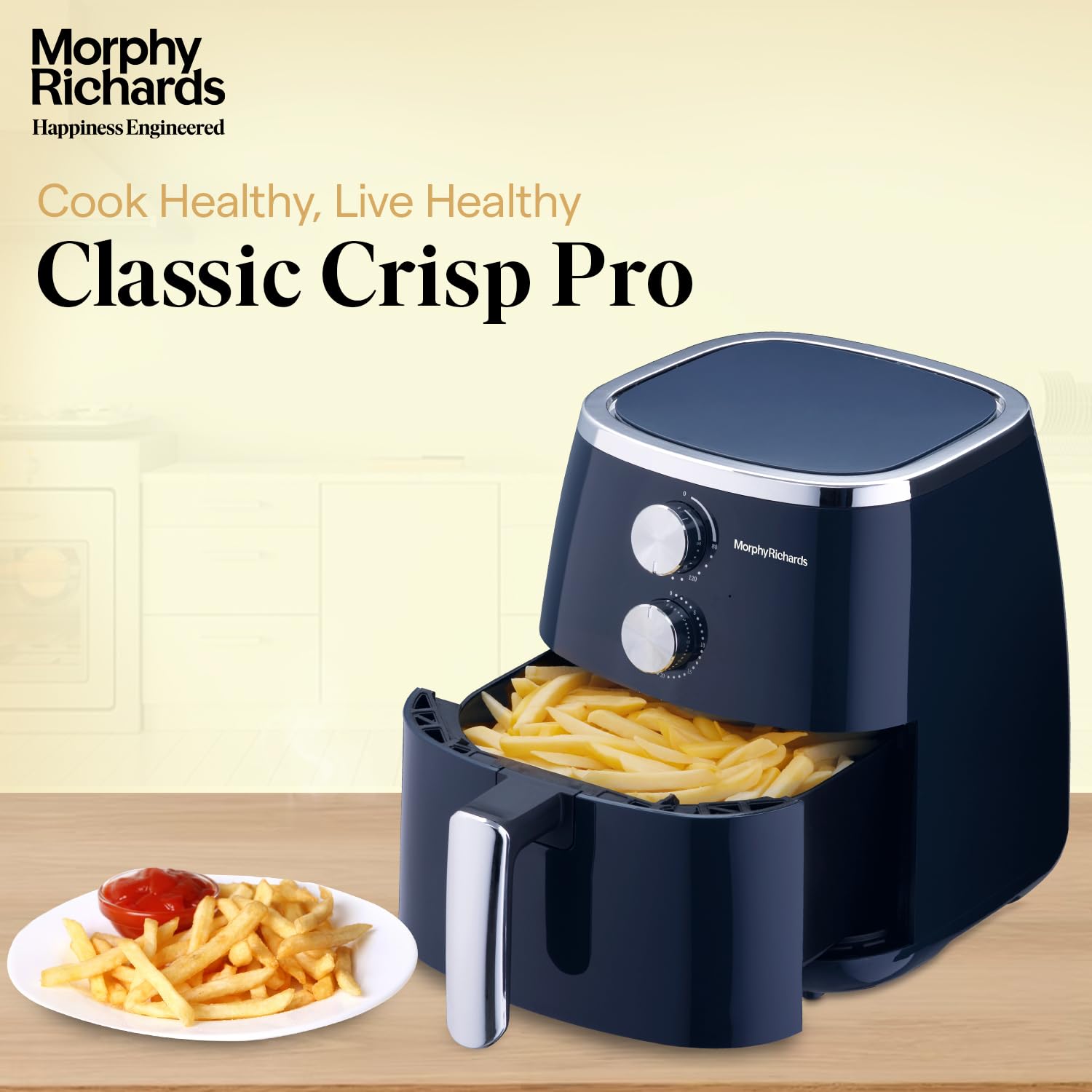 Morphy Richards 5 Litre Classic Crisp Pro Air Fryer|Easy Knob Control|Adjustable Time & Temperature Control|Voltage Fluctuation Protection|Non-stick Coated Basket|2 Year Product Warranty|Blue|1500W Morphy Richards