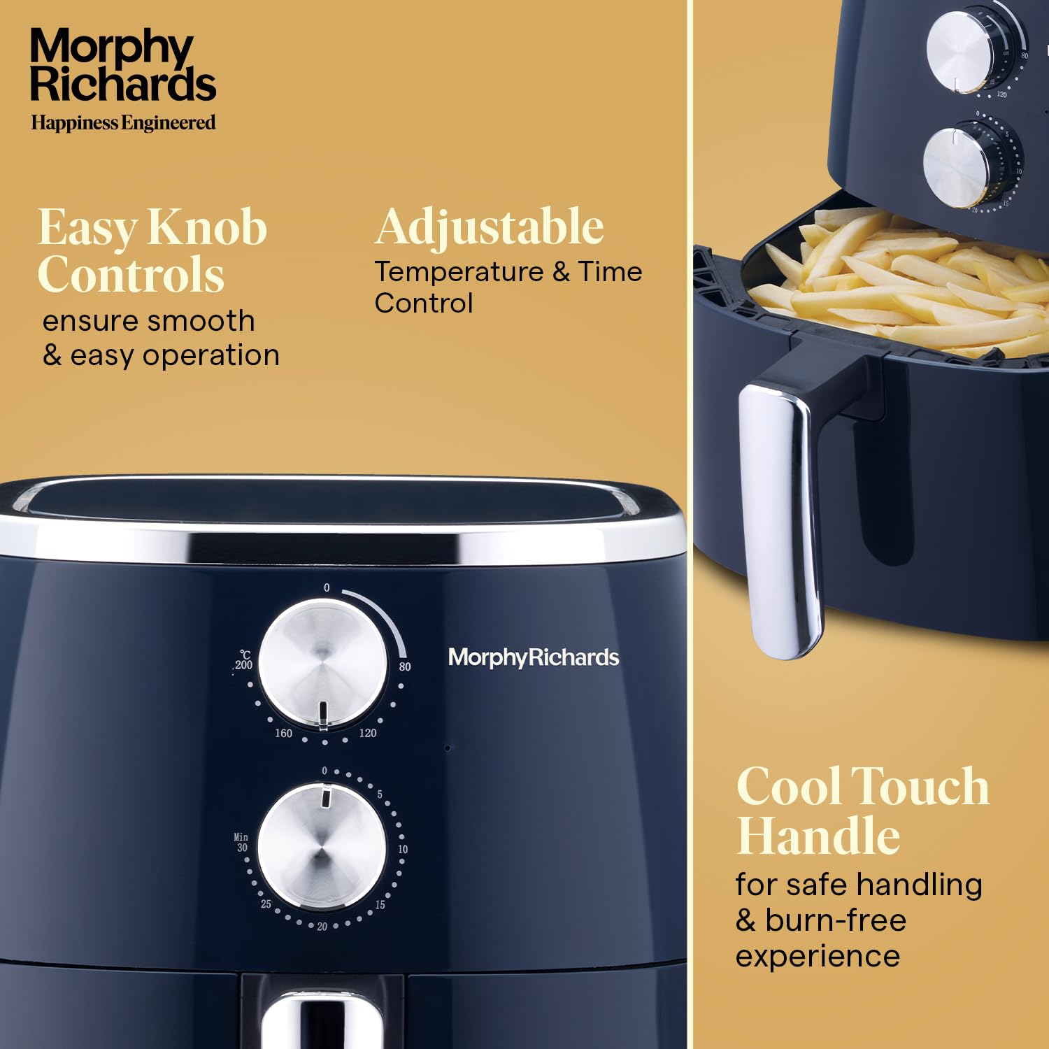 Morphy Richards 5 Litre Classic Crisp Pro Air Fryer|Easy Knob Control|Adjustable Time & Temperature Control|Voltage Fluctuation Protection|Non-stick Coated Basket|2 Year Product Warranty|Blue|1500W Morphy Richards