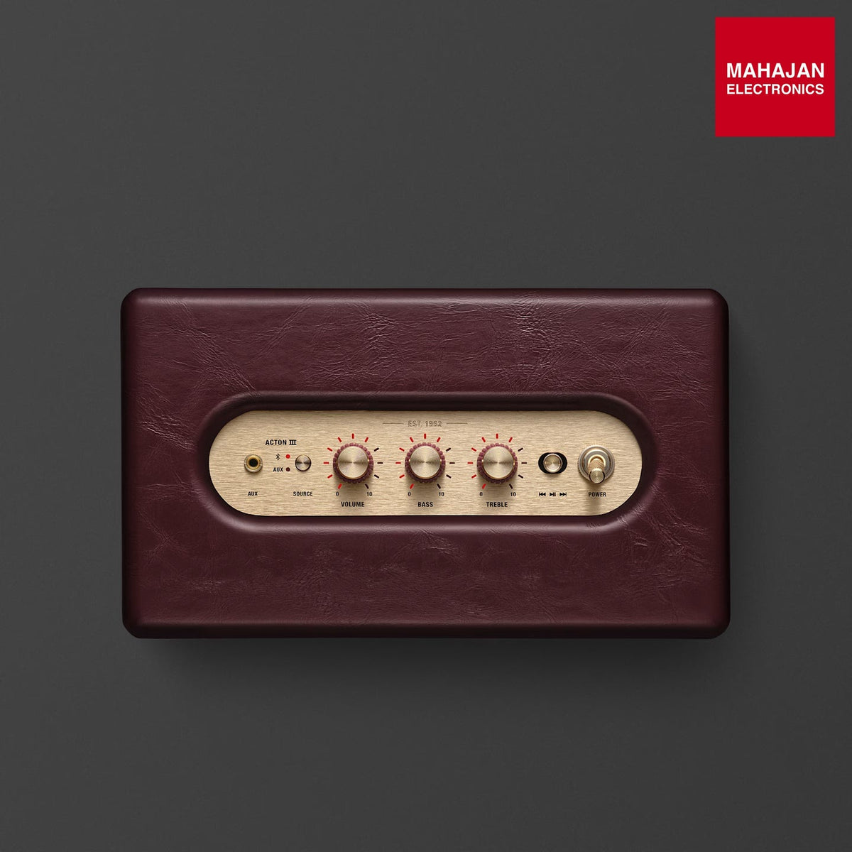 Marshall Acton III Bluetooth Speaker (Burgundy) | Gen 3 Stereo Sound, Bluetooth 5.2, RCA &amp; Aux Input – Mahajan Electronics Online.