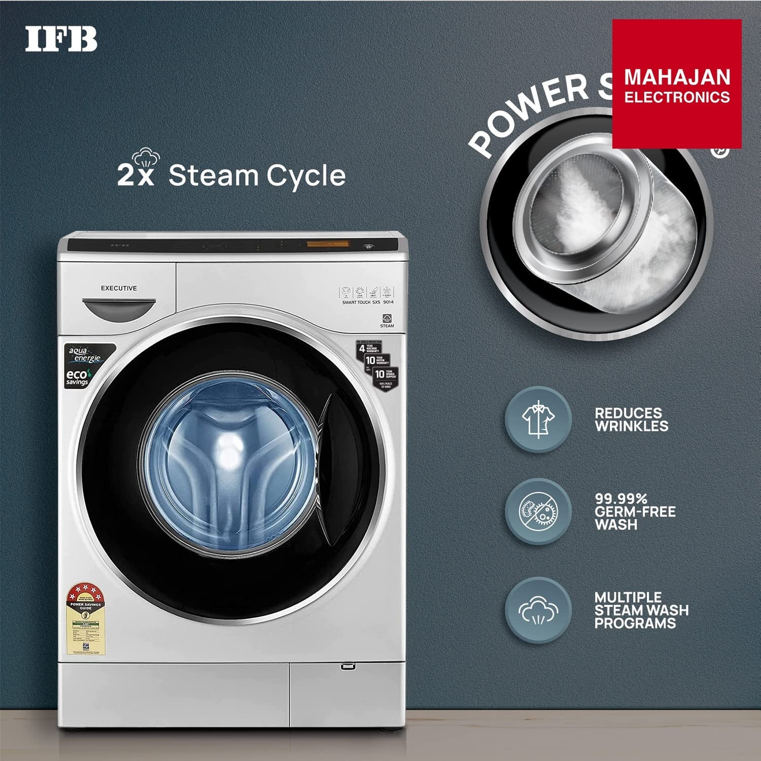 IFB EXECUTIVE SMART TOUCH SXS, Silver 9 Kg 5 Star Front Load Washing Machine 2X Power Steam ( Bubble Wash, 4 – Mahajan Electronics Online.