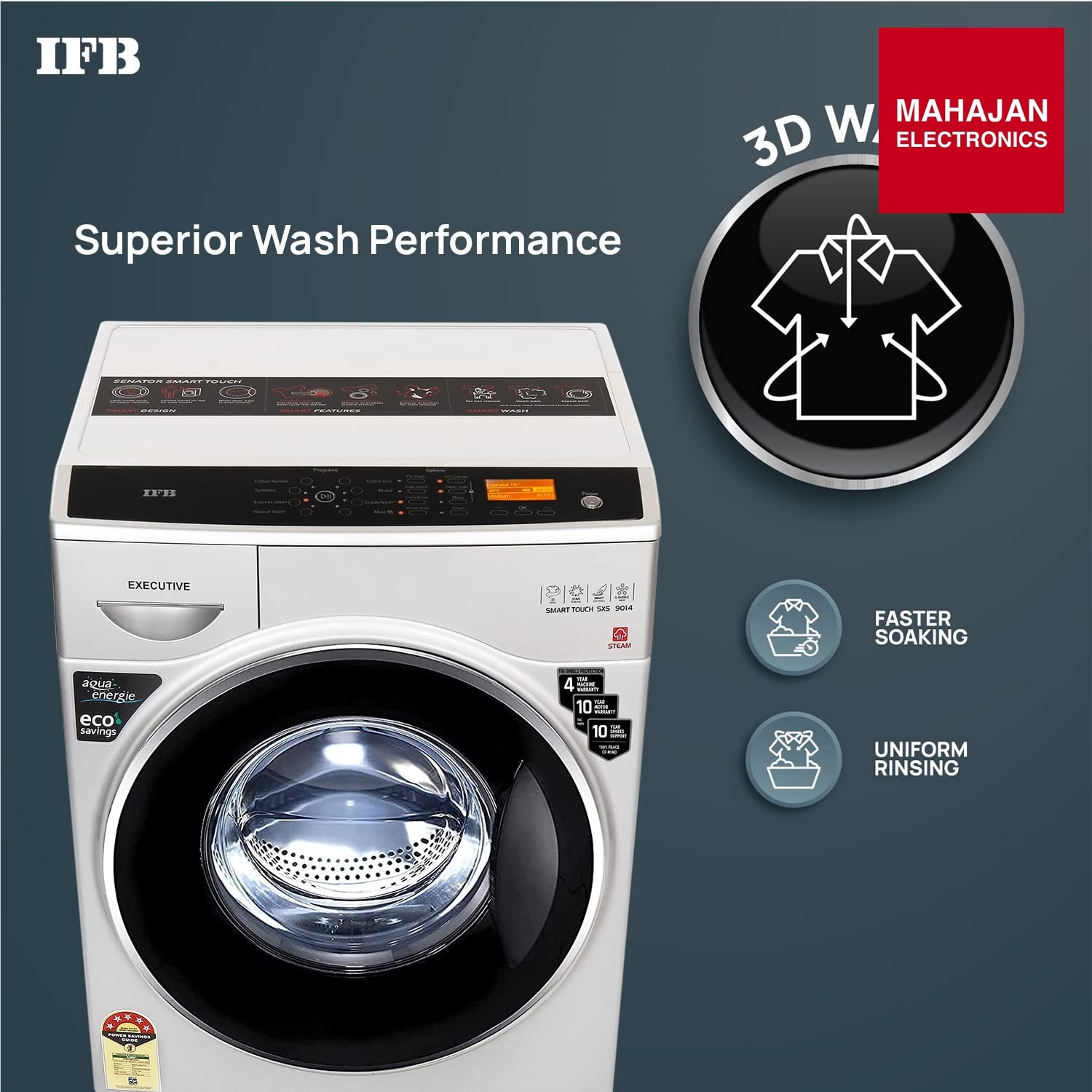 IFB EXECUTIVE SMART TOUCH SXS, Silver 9 Kg 5 Star Front Load Washing Machine 2X Power Steam ( Bubble Wash, 4 – Mahajan Electronics Online.