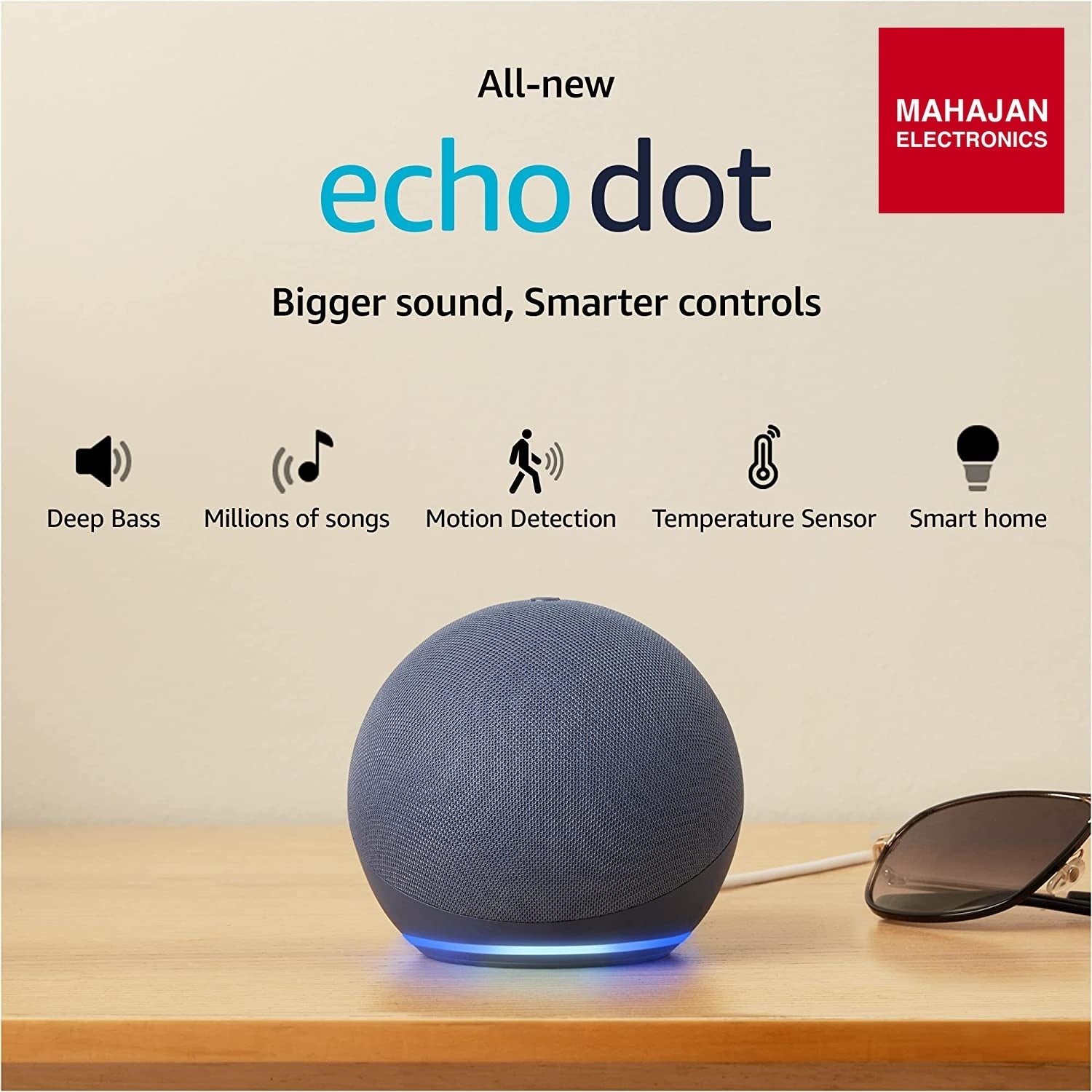 Amazon Echo Dot (5th Gen, 2023 release) | Smart speaker with Bigger sound, Motion Detection, Temperature Sensor and Alexa| Blue - Mahajan Electronics Online