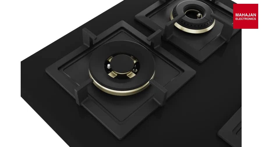 Bosch PNV9B6G20I Built in Gas Hob Black Tempered glass Glass 5 Burner Auto Ignition 90 cm Full Brass 3D Ring Burners with Matt Black Heat Shields & Cast Iron pan supports - Mahajan Electronics Online