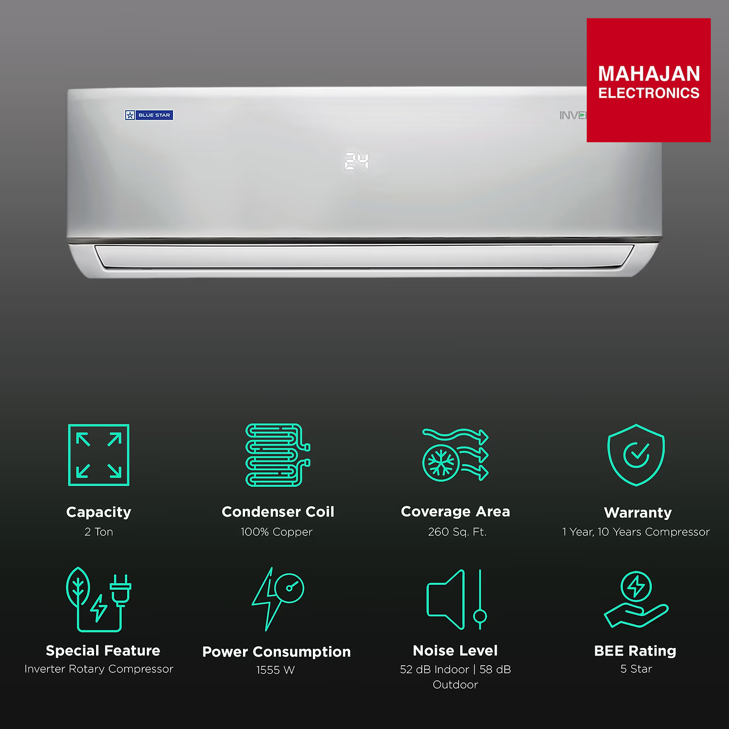 Blue Star IC524DNU  5 in 1 Convertible 2 Ton 5 Star Inverter Split AC with Turbo Cool Technology ( Copper Condenser) Bluestar
