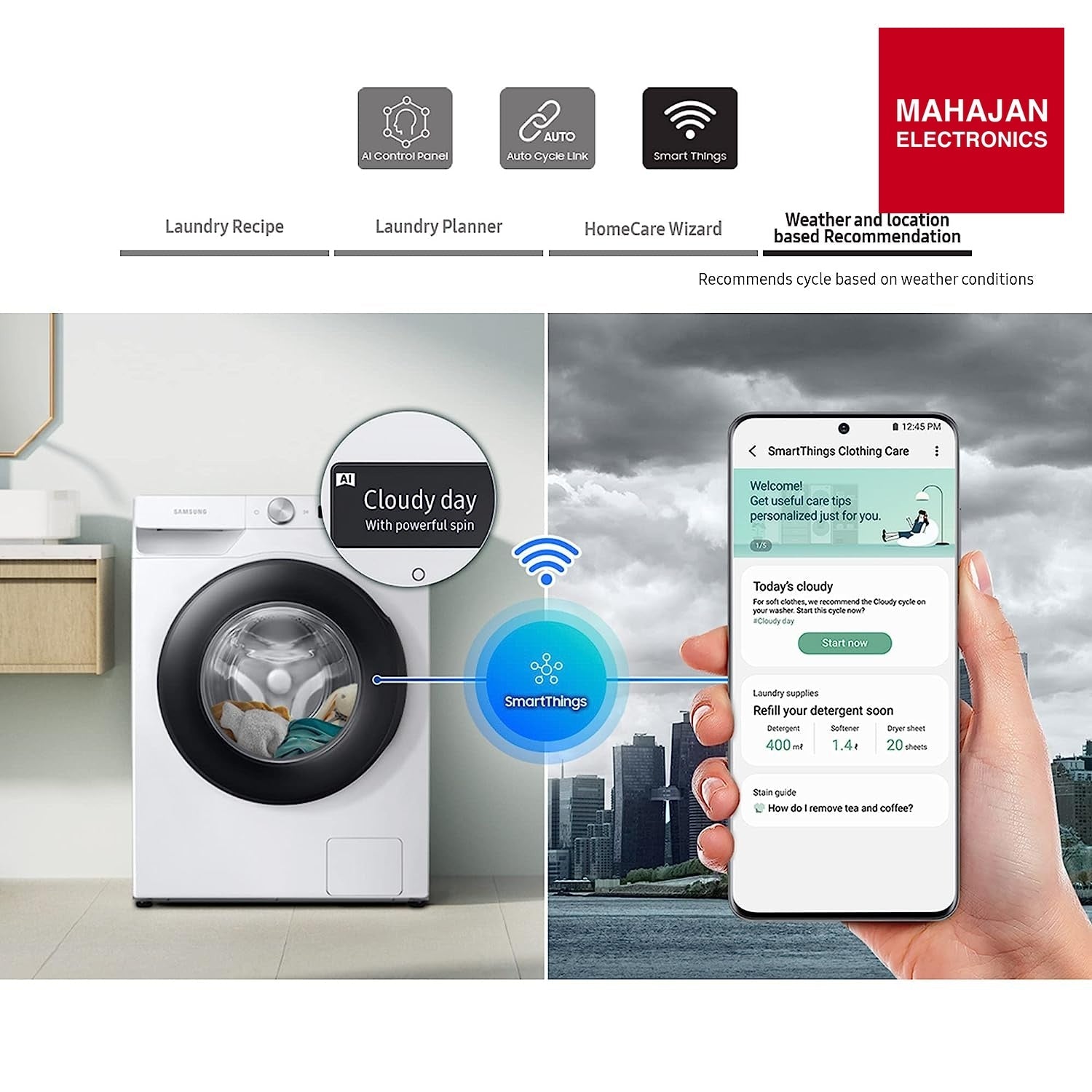Samsung 12 Kg 5 Star Wi-Fi Inverter Fully-Automatic Front Loading Washing Machine (WW12T504DAB/TL, Black Caviar, In-Built Heater) - Mahajan Electronics Online