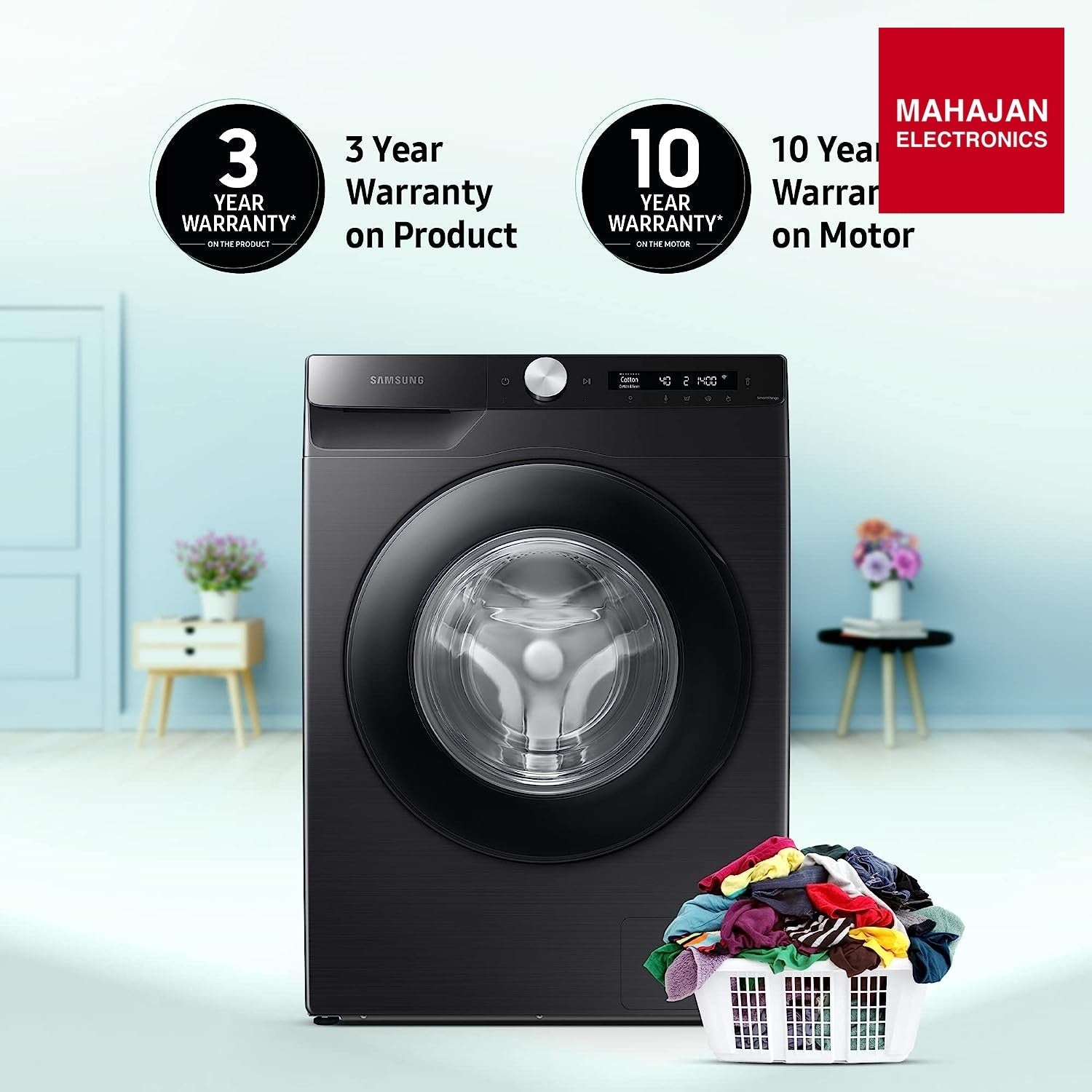 Samsung 12 Kg 5 Star Wi-Fi Inverter Fully-Automatic Front Loading Washing Machine (WW12T504DAB/TL, Black Caviar, In-Built Heater) - Mahajan Electronics Online