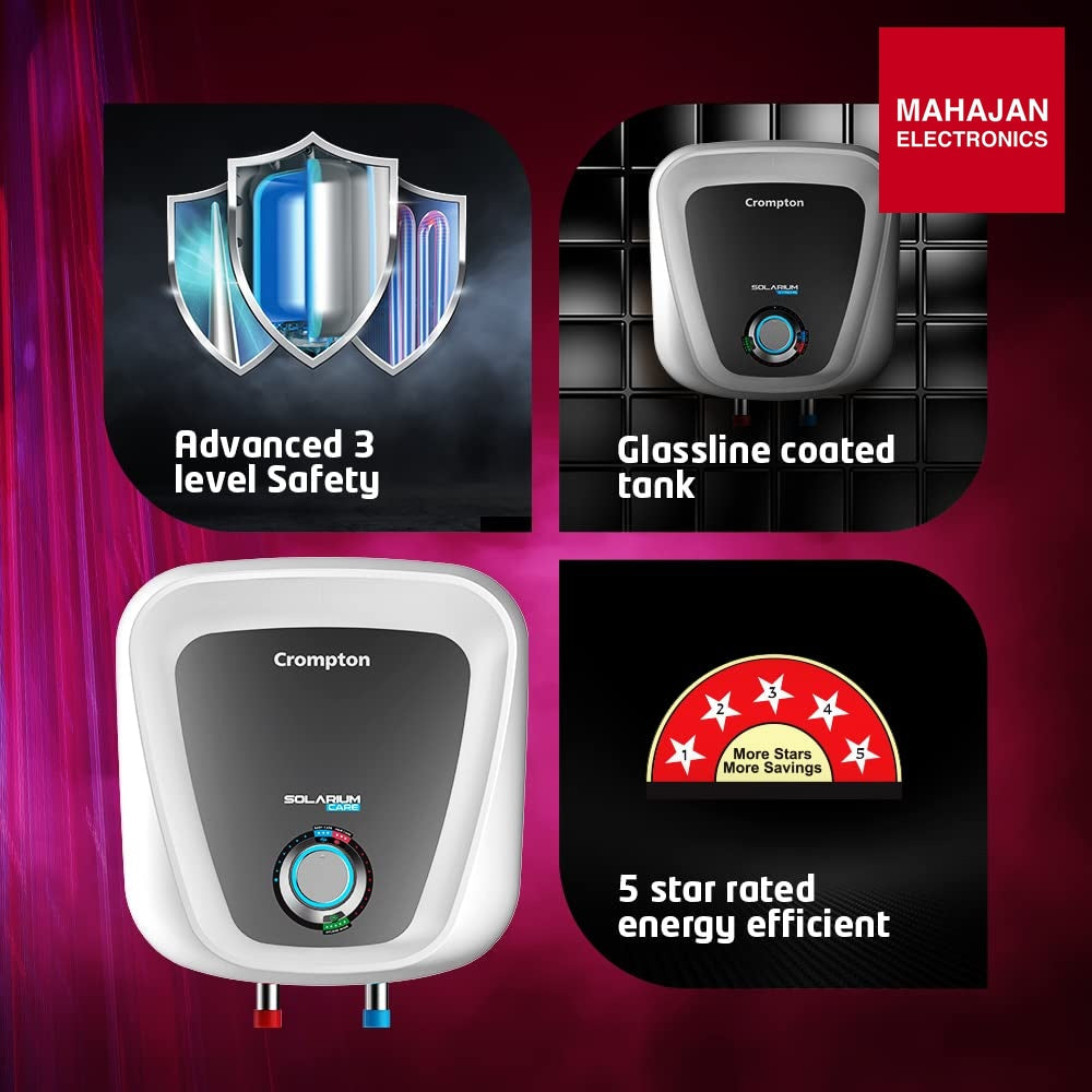 Crompton Solarium Care 15-L 5 Star Storage Water Heater (Geyser) With Rust Proof Plastic Body (White), Wall Mounting - Mahajan Electronics Online