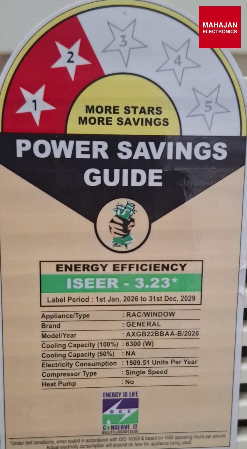 O General AXGB22BBAA-B 1.8 Ton 2 Star Window AC | Copper Condenser | R32 Refrigerant | High Ambient Cooling OGeneral