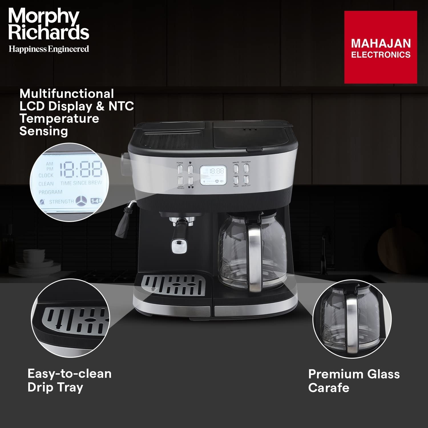 Morphy Richards DuoPresso 2-in-1 Coffee Maker|Drip & Espresso| 15 bar Pressure| Digital Display|Removable Drip Tray| Upto 10 cups* of Coffee| Keep Warm Tray| 2-Yr Warranty by Brand|Black - Mahajan Electronics Online