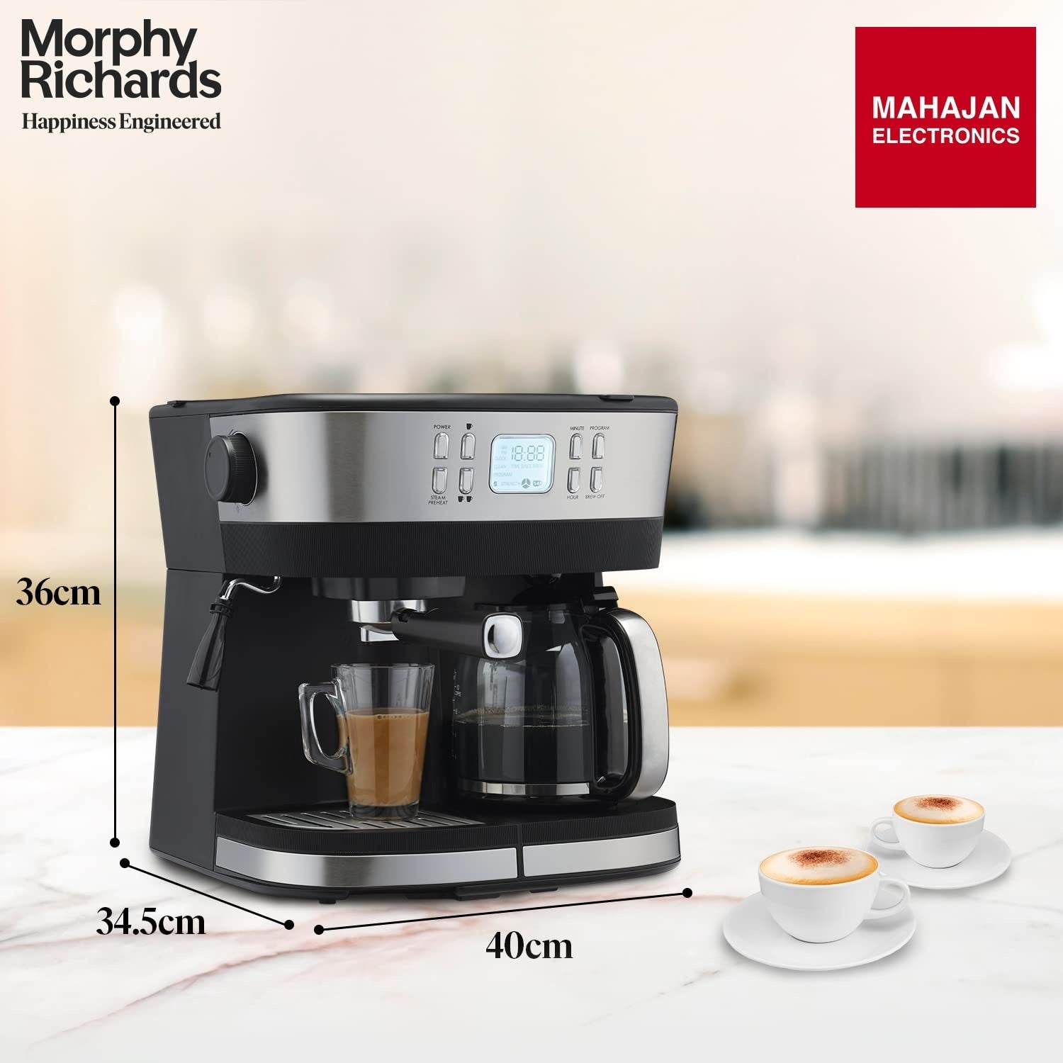Morphy Richards DuoPresso 2-in-1 Coffee Maker|Drip & Espresso| 15 bar Pressure| Digital Display|Removable Drip Tray| Upto 10 cups* of Coffee| Keep Warm Tray| 2-Yr Warranty by Brand|Black - Mahajan Electronics Online