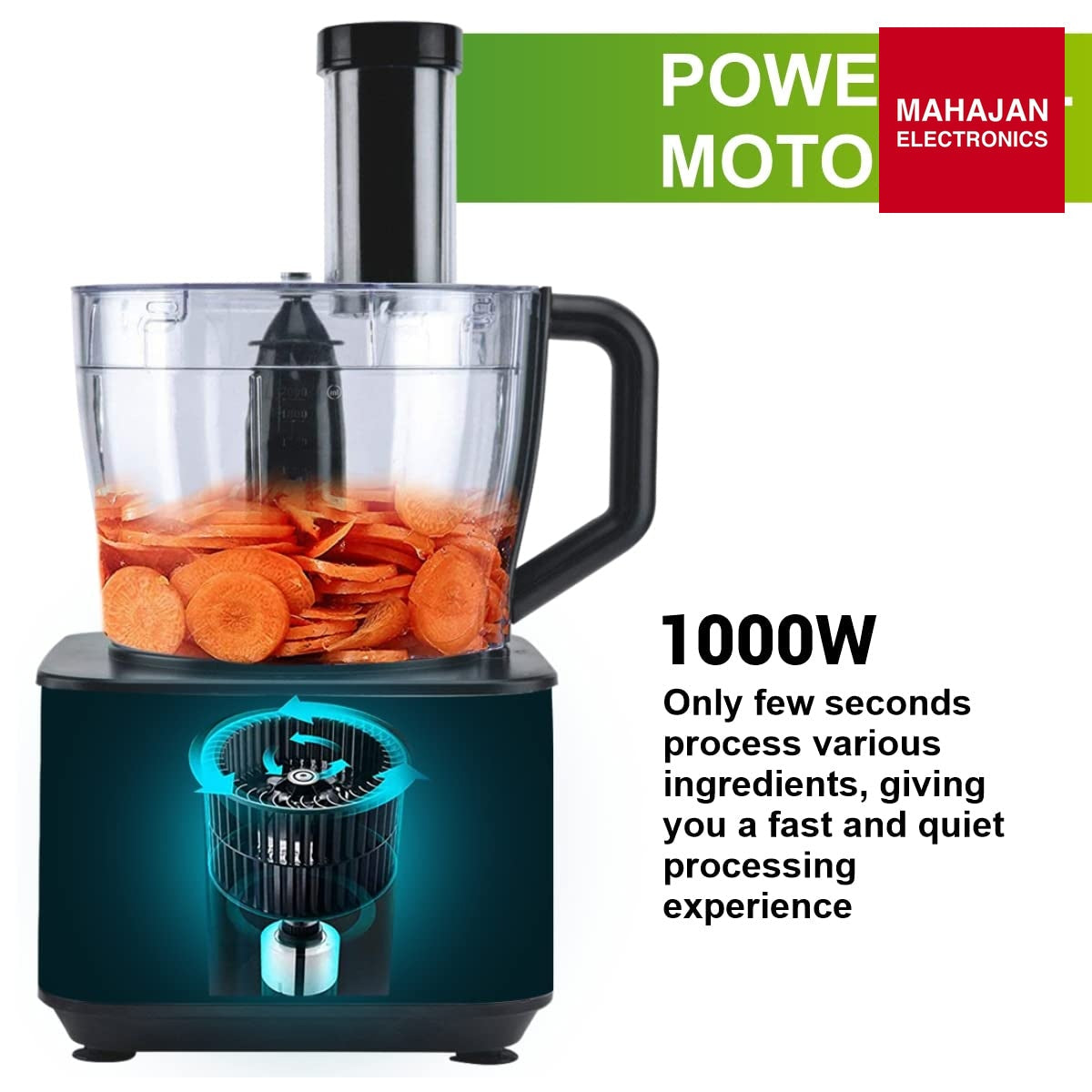 Inalsa INOX 1000 1000W Food Processor with Blender Jar,304 Grade SS Dry Grinding,Chutney Jar,12 Accessories,Centrifugal & Citrus Juicer,(Black/Silver) - Mahajan Electronics Online