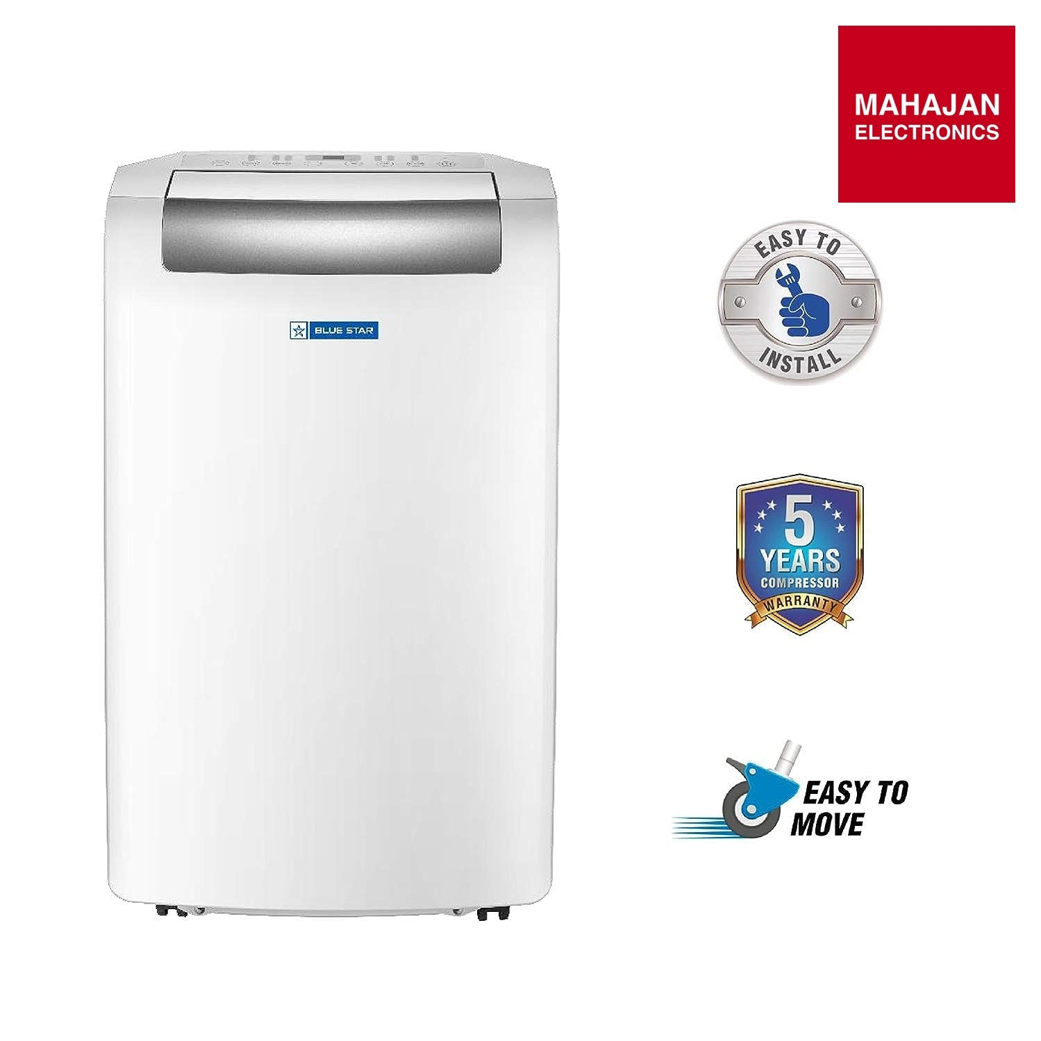 Blue Star PC12DB 1 Ton Fixed Speed Portable AC Modes-Auto/Cool/Fan/Dry, Auto Mode, Remote Control Operations, Gold Fins, White - Mahajan Electronics Online