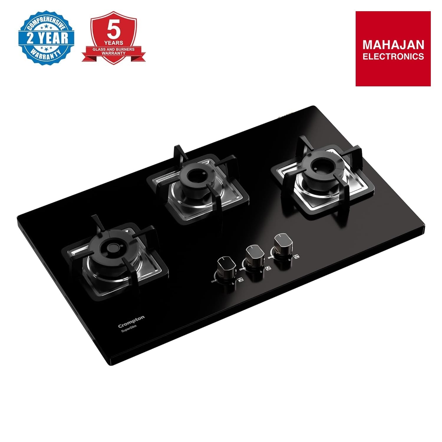Crompton TAB-SUHB783-MBL SuperSlim Hobs HalfBrass 78cm 3 Burners Midnight Black - Mahajan Electronics Online