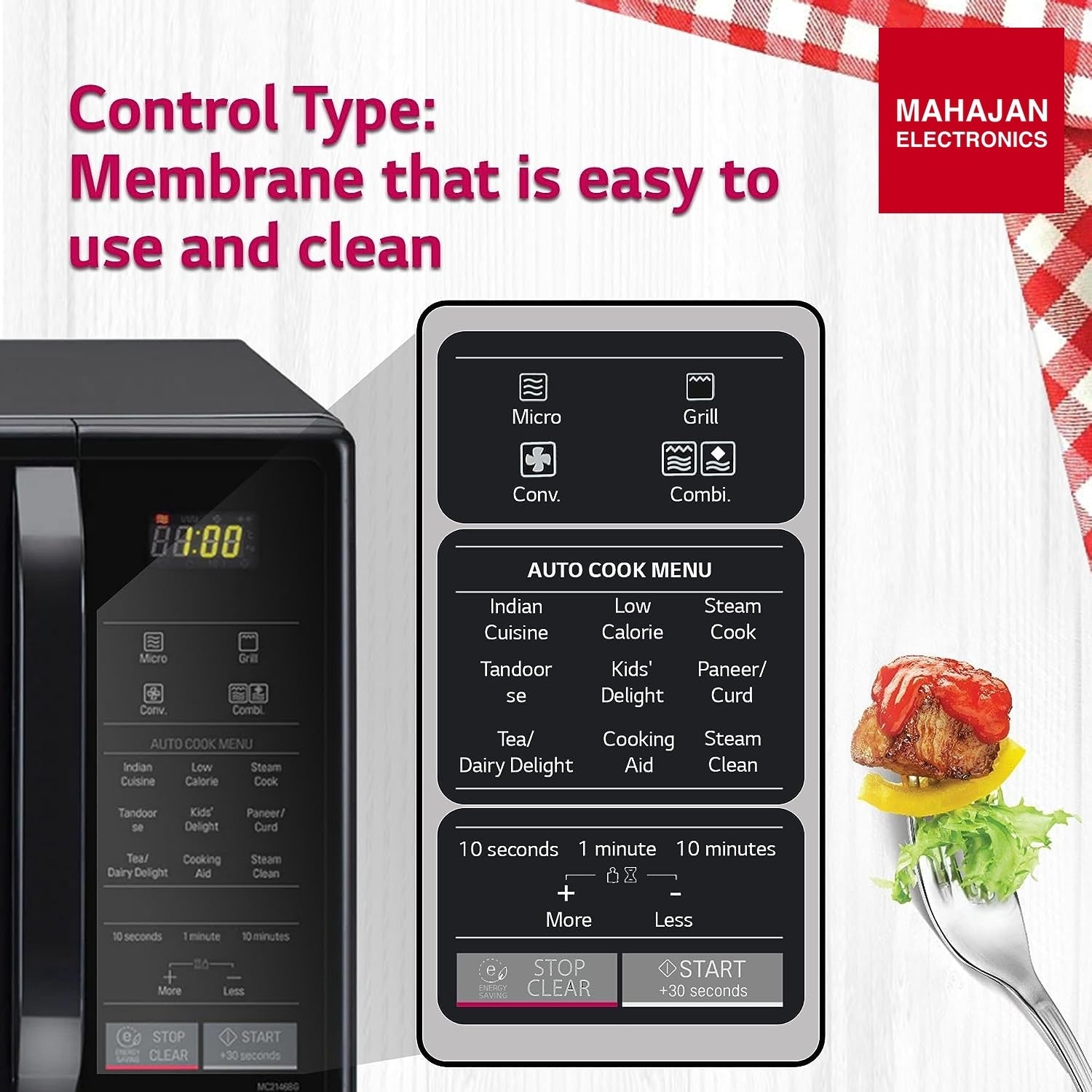 LG 21 L Convection Microwave Oven (MC2146BG, Glossy Black) – Mahajan Electronics Online.