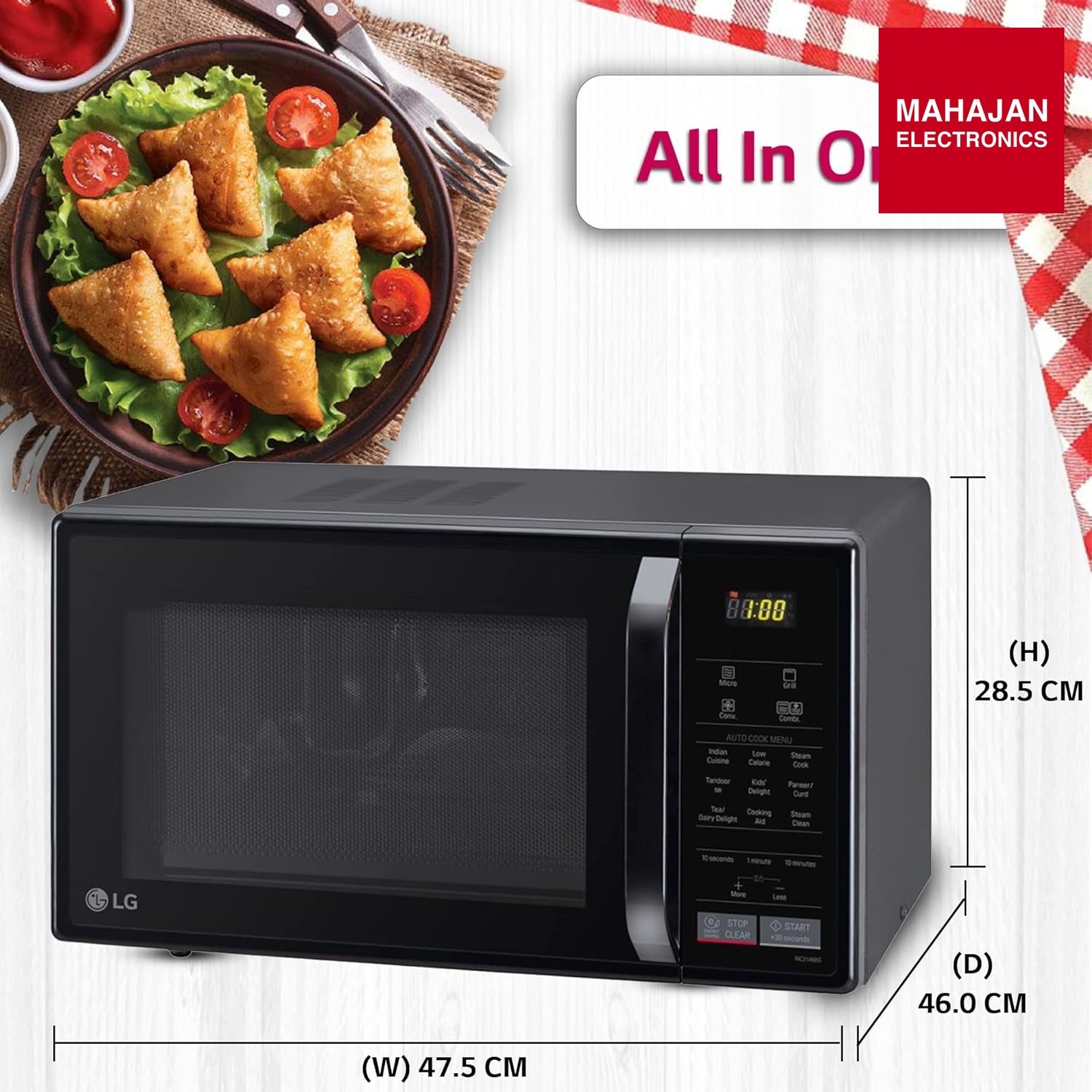 LG 21 L Convection Microwave Oven (MC2146BG, Glossy Black) – Mahajan Electronics Online.