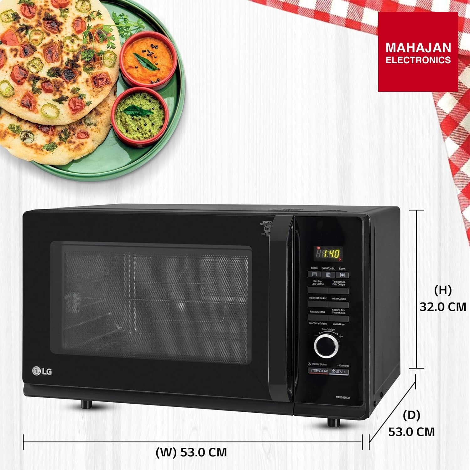 LG 32 L Convection Healthy Microwave Oven (MC3286BLU, Black, Diet Fry & Motorized Rotisserie) - 2023 Model - Mahajan Electronics Online
