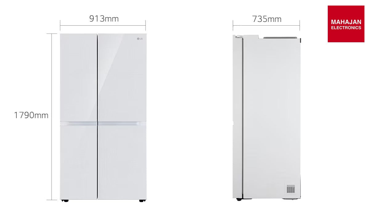 LG 650 Ltr, GL-B257DLW3 Convertible Side by Side Refrigerator with Premium Glass Door, Smart Inverter Compressor, Hygiene Fresh+™, DoorCooling+™, Smart Diagnosis™, Linen White Finish - Mahajan Electronics Online
