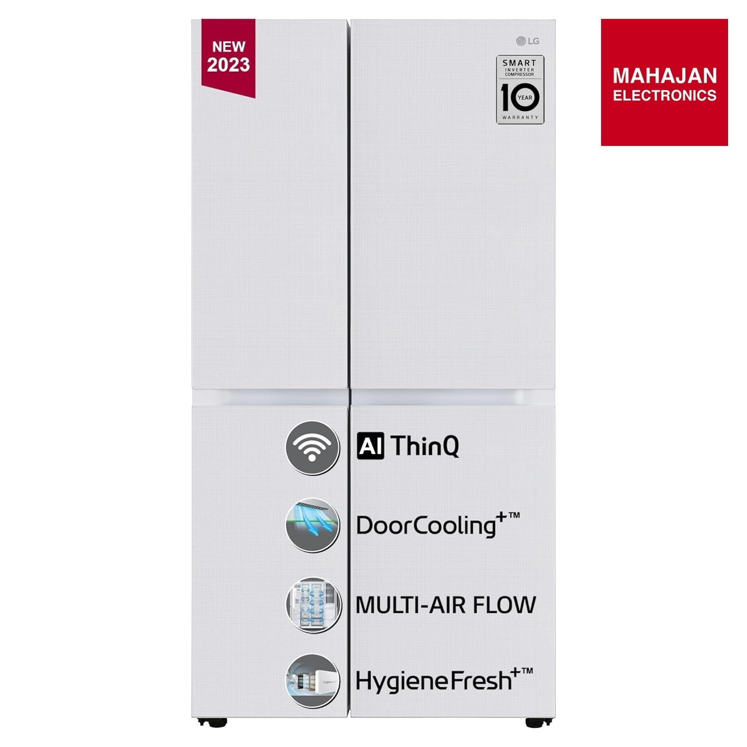LG 650 Ltr, GL-B257DLW3 Convertible Side by Side Refrigerator with Premium Glass Door, Smart Inverter Compressor, Hygiene Fresh+™, DoorCooling+™, Smart Diagnosis™, Linen White Finish - Mahajan Electronics Online