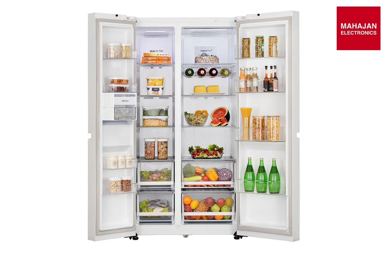 LG 650 Ltr, GL-B257DLW3 Convertible Side by Side Refrigerator with Premium Glass Door, Smart Inverter Compressor, Hygiene Fresh+™, DoorCooling+™, Smart Diagnosis™, Linen White Finish - Mahajan Electronics Online