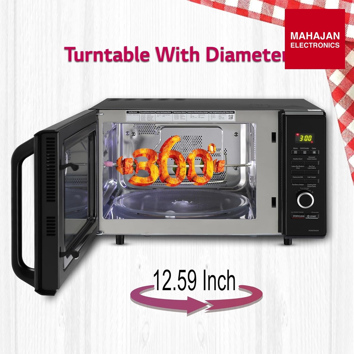 LG 28 L Charcoal Convection Healthy Microwave Oven (MJ2887BWUM, Black, 360° Motorised Rotisserie) – Mahajan Electronics Online.