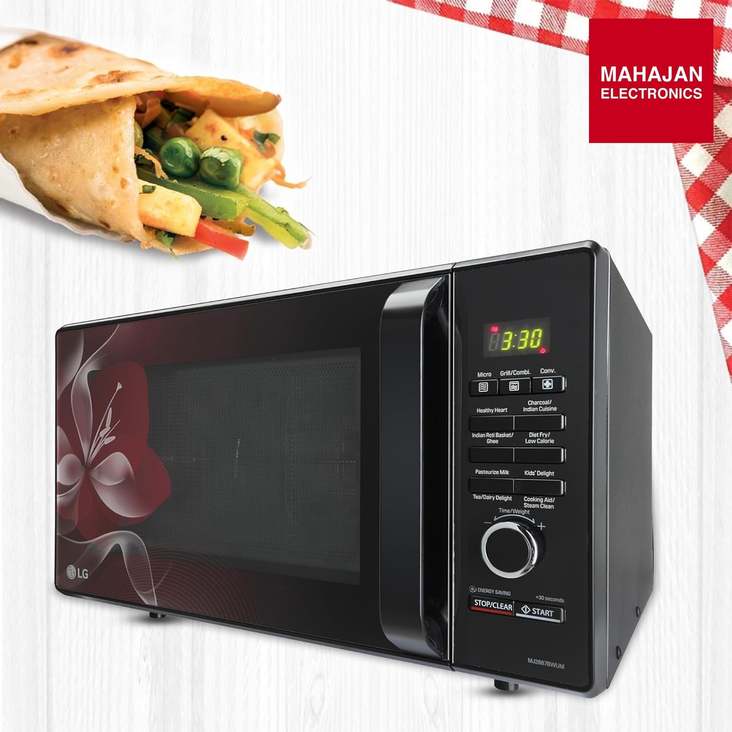 LG 28 L Charcoal Convection Healthy Microwave Oven (MJ2887BWUM, Black, 360° Motorised Rotisserie) – Mahajan Electronics Online.
