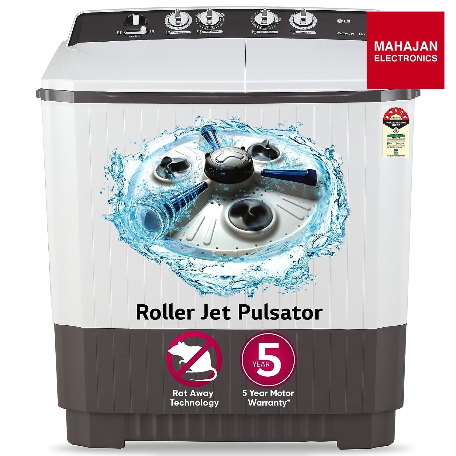 LG P1040RGAZ 10 Kg 5 Star Semi-Automatic Top Load Washing Machine with Roller Jet Pulsator, Collar Scrubber & – Mahajan Electronics Online.