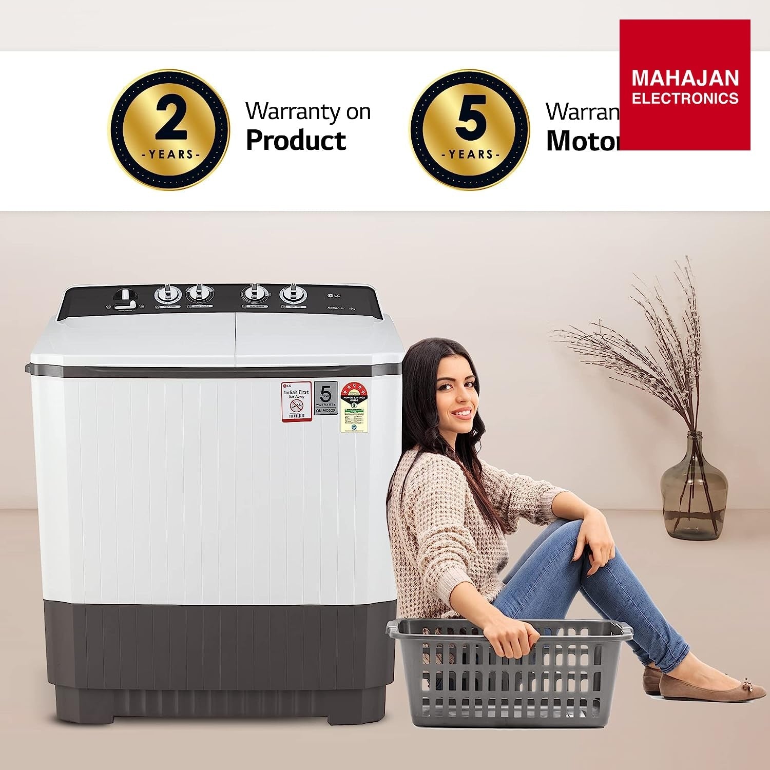 LG 10 kg 5 Star Semi-Automatic Top Load Washing Machine (P1040RGAZ, Dark Gray, Roller Jet Pulsator) – Mahajan Electronics Online.