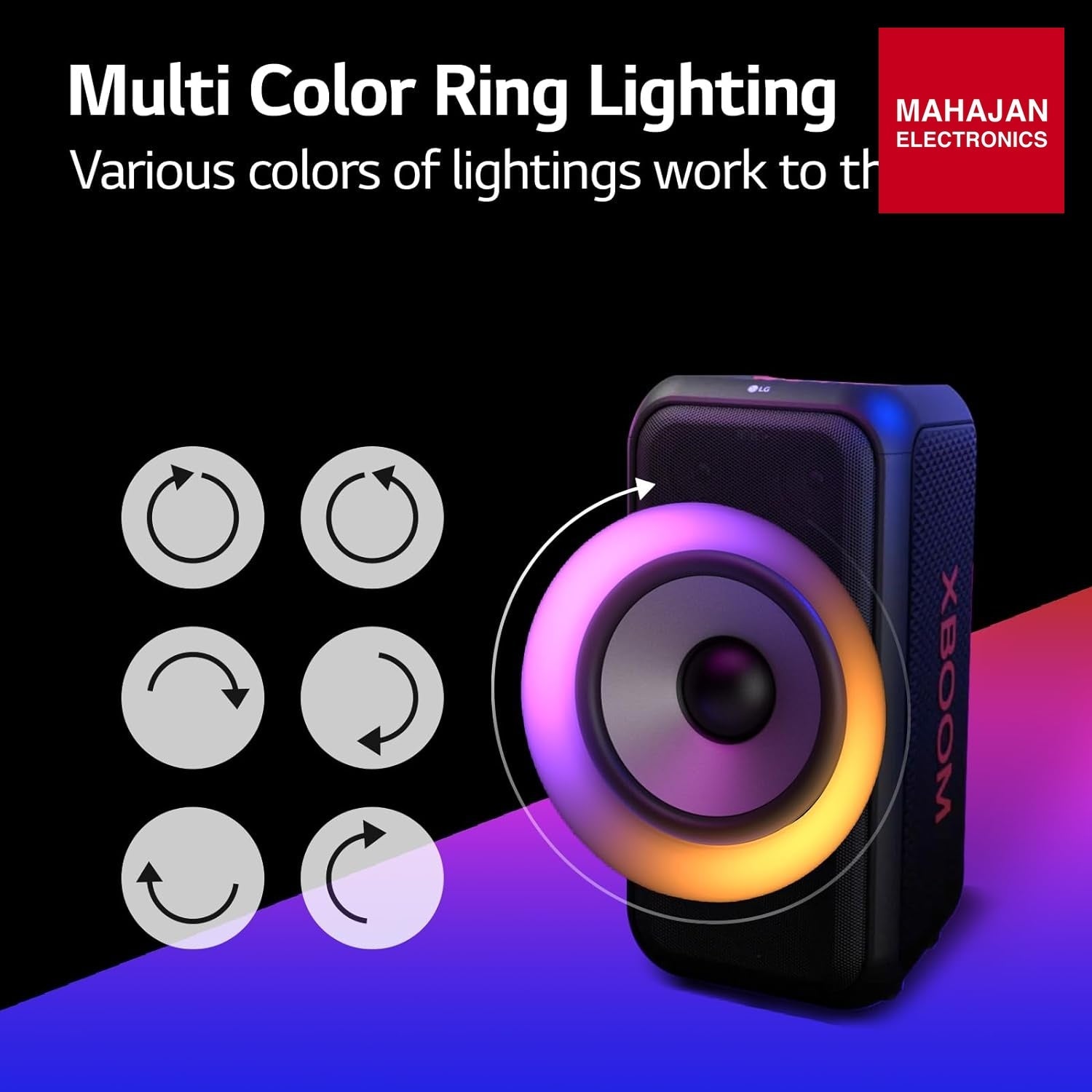 LG XBOOM XL5S 200W 2.1ch Multi-Color Ring Lighting Audio System up to 12HR Battery – Mahajan Electronics Online.