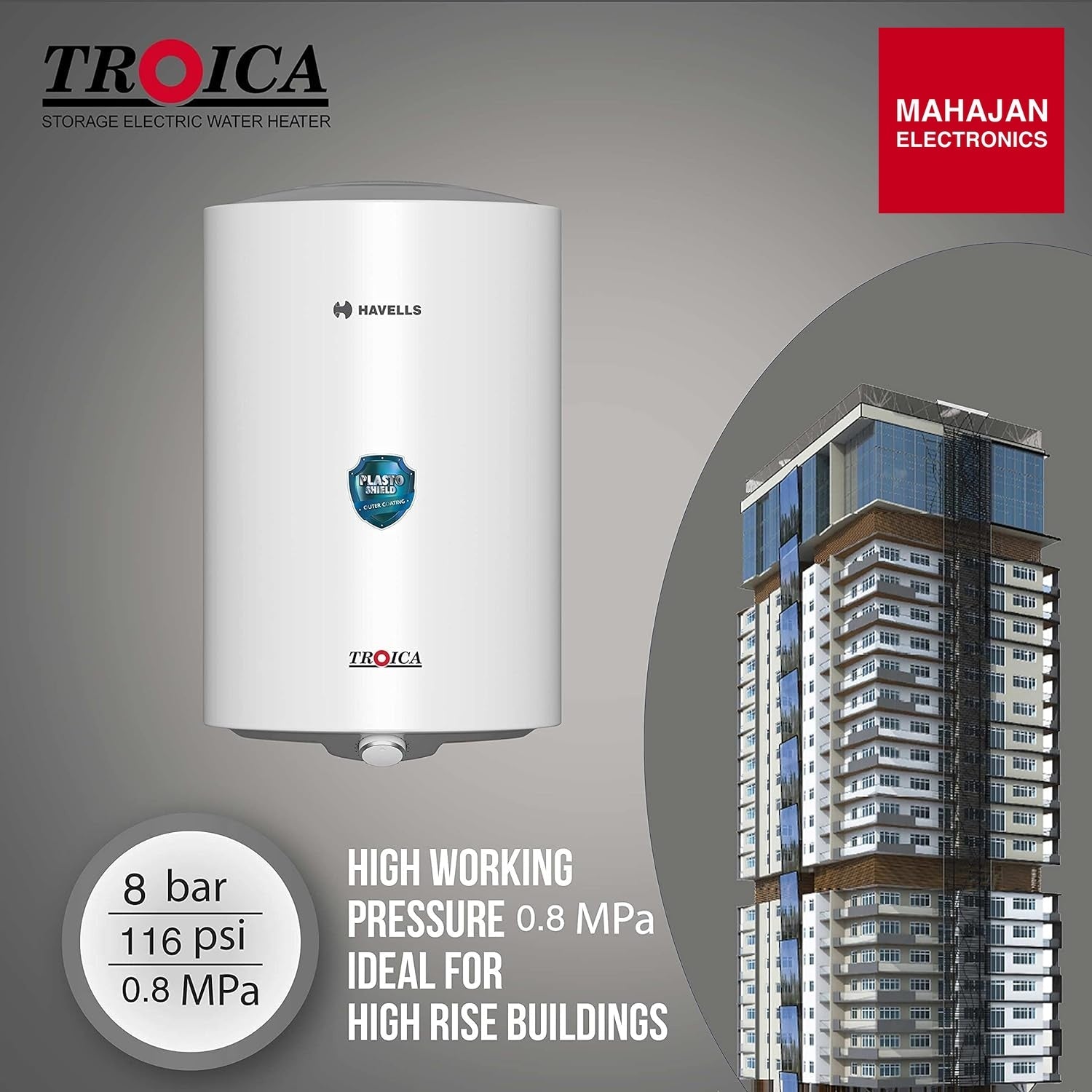 Havells Troica 25-Litre Vertical Storage Water Heater (Geyser) White Grey, 4 star - Mahajan Electronics Online